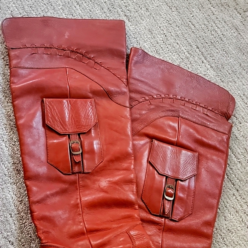 Women's Red Leather Knee-High Boots - Picture 5 of 6